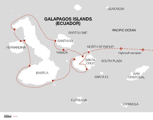 Map: Galapagos - Central & West Islands aboard the Treasure (Explore!)