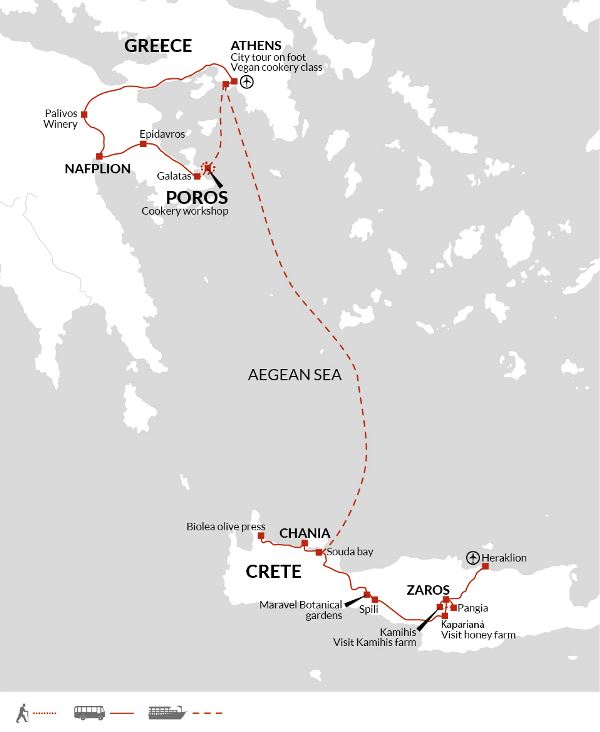 Map: A Taste of Greece - Crete to the Peloponnese (Explore!)