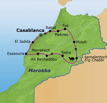 Map: Familiereis Privé Marokko Hoogtepunten (Sawadee)
