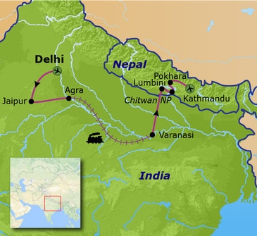 Map: Familiereis India en Nepal (Sawadee)
