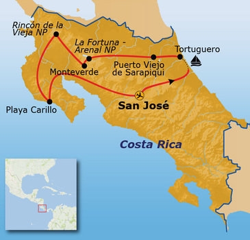 Map: Groepsrondreis Costa Rica Hoogtepunten (Sawadee)