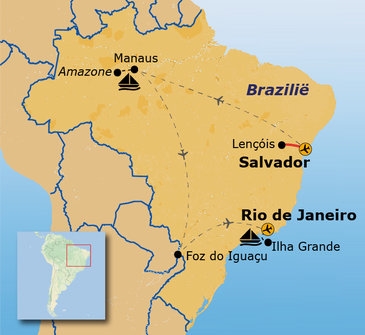 Map: Groepsrondreis BraziliÃ« Hoogtepunten (Sawadee)
