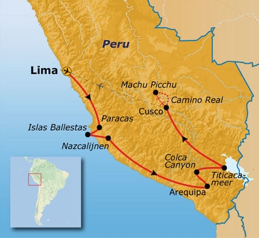 Map: Groepsrondreis Peru Hoogtepunten (Sawadee)