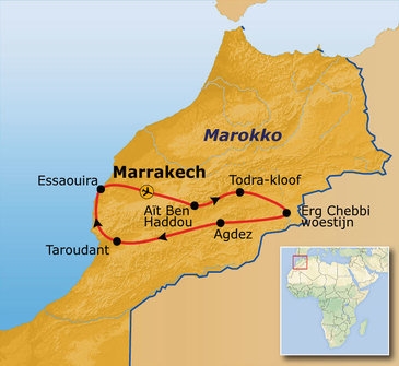 Map: Groepsrondreis Marokko Kort (Sawadee)