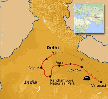 Map: Groepsrondreis India - tijgerreis (Sawadee)
