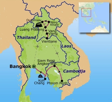 Map: Familiereis Thailand, Laos en Cambodja (Sawadee)