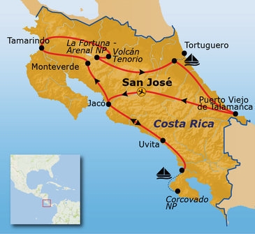 Map: 22-35ers reis Costa Rica (Sawadee)