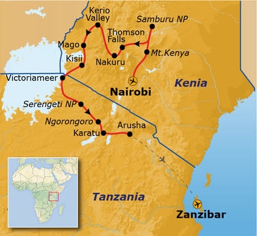 Map: Groepsrondreis Kenia, Tanzania en Zanzibar (Sawadee)