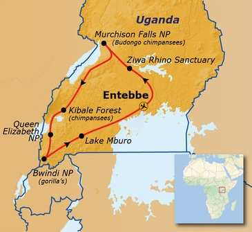 Map: Groepsrondreis Uganda Natuur Plus Pop-Up (Sawadee)