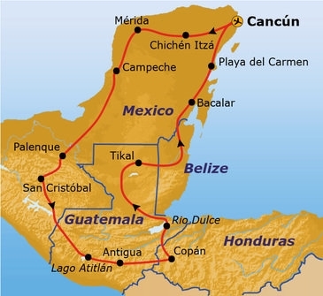 Map: Groepsrondreis Mexico, Guatemala en Honduras (Sawadee)