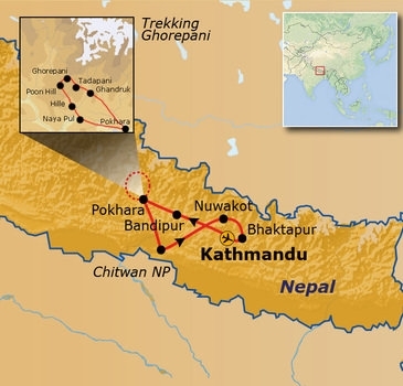Map: Groepsrondreis Nepal (Sawadee)