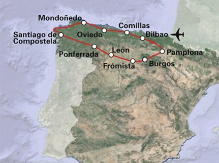 Map: Pelgrimsroute Compostela (SRC Reizen)