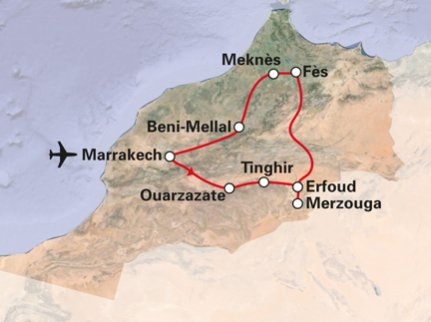 Map: Atlasgebergte en Zuid-Marokko - fly drive (SRC Reizen)