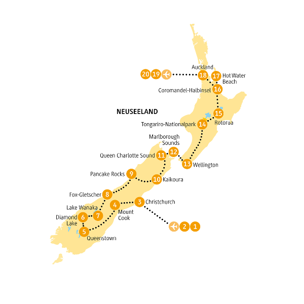 Map: Neuseeland: Queen Charlotte von Süd nach Nord (Chamäleon)