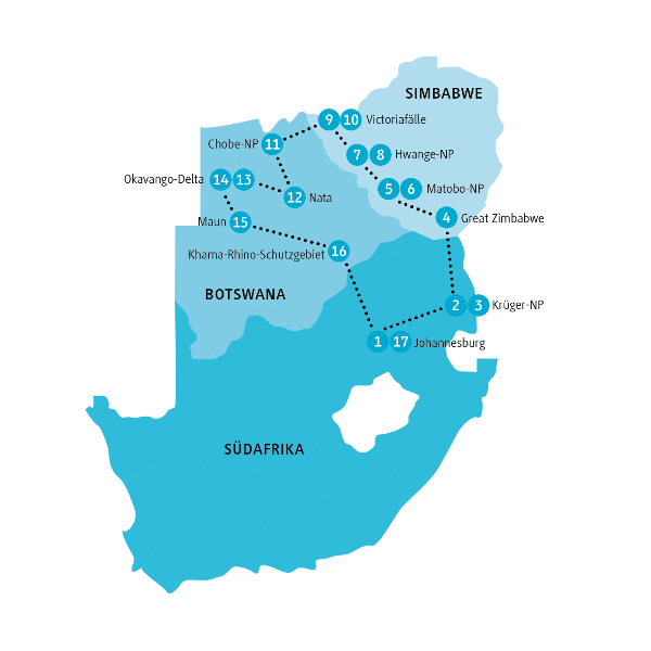Map: Botswana, Südafrika & Simbabwe: Big Five (Chamäleon)