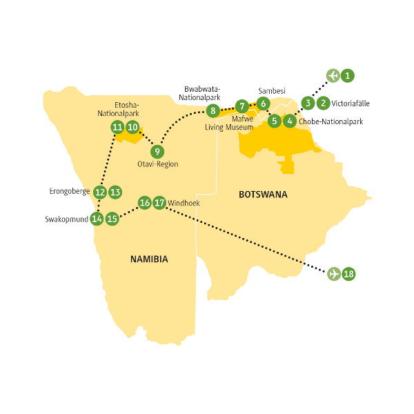 Map: Botswana, Namibia & Simbabwe: Kwando (Chamäleon)