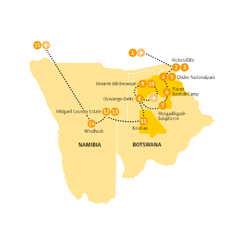 Map: Botswana, Simbabwe & Namibia: Okavango (Chamäleon)