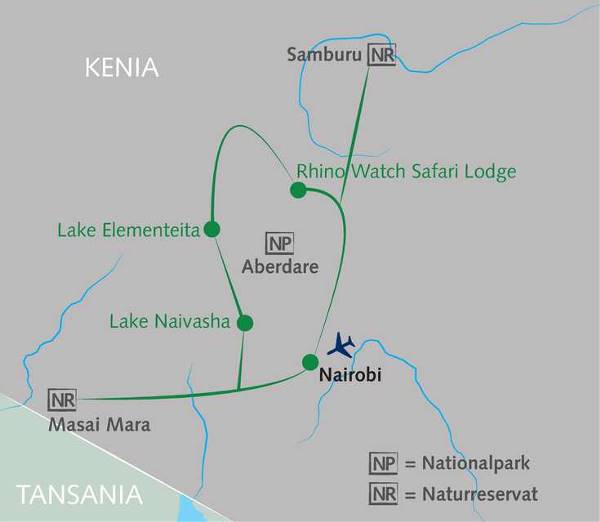 Map: Masai Mara, Rift Valley & Samburus Elefanten (Wikinger)