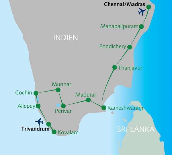 Map: Exotik Südindien – Tempel, Tee und Natur pur (Wikinger)