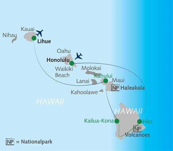 Map: Hawaii aktiv - Naturwunder & Traumstrände genießen (Wikinger)