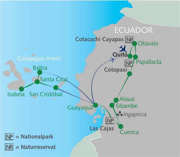Map: Vulkanwelten & Tierparadies Galapagos (Wikinger)
