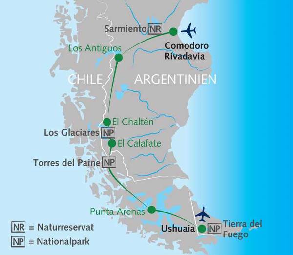 Map: Patagonien aktiv: Feuerland und Gletscherwelten (Wikinger)
