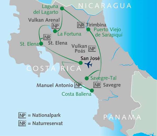 Map: Höhepunkte Costa Ricas (Wikinger)