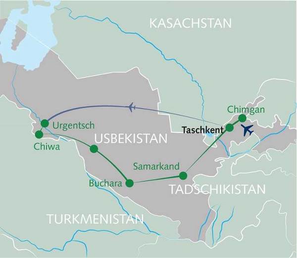 Map: Höhepunkte Usbekistans (Wikinger)