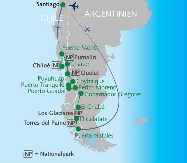 Map: (Un-)bekannte Highlights Patagoniens (Wikinger)