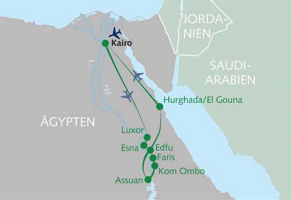 Map: Segelkreuzfahrt durch Alt- und Neu-Ägypten (Wikinger)