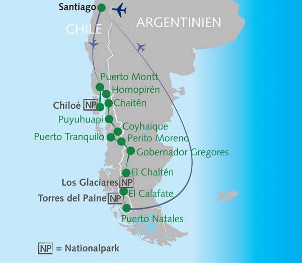Map: (Un-)bekannte Highlights Patagoniens (Wikinger)