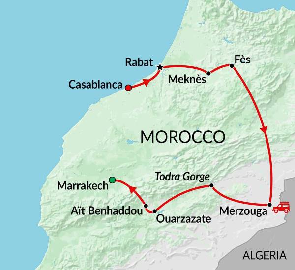 Map: Moroccan Highlights (Encounters Travel)