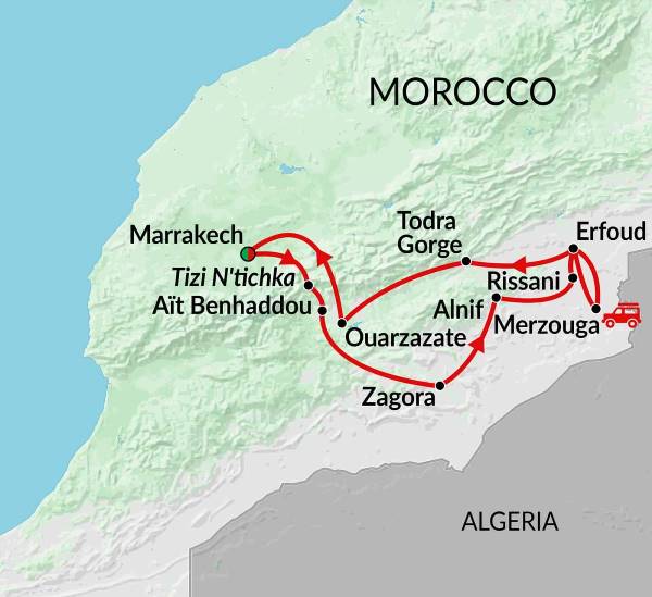 Map: Morocco Desert Safari (Encounters Travel)
