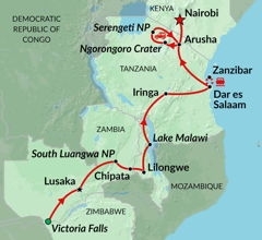Map: East African Odyssey (Encounters Travel)