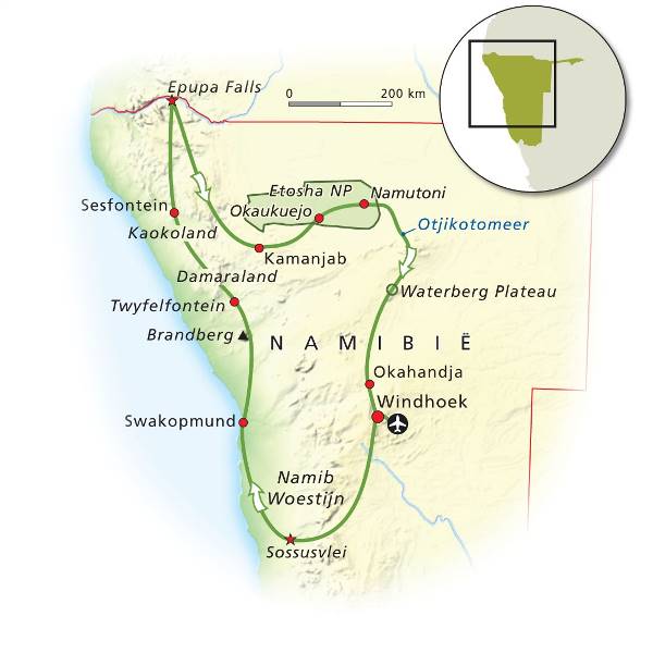 Map: Namibië -  Rondreis, 16 of 19 dagen (SNP Natuurreizen)