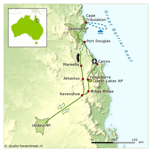 Map: Australië -  Tropical Queensland & Great Barrier Reef, 9 dagen (SNP Natuurreizen)