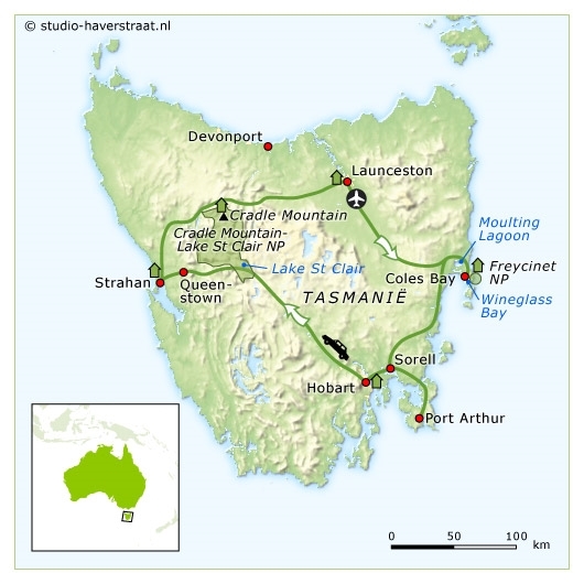 Map: Australië -  Tasmanië, 9 dagen (SNP Natuurreizen)