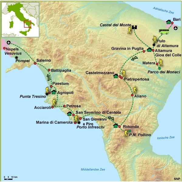Map: Italië -  Puglia, Basilicata & Campania , 14 dagen (SNP Natuurreizen)