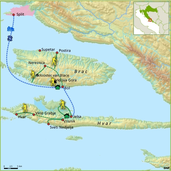 Map: Kroatië -  Brac & Hvar Islandhopping, 8 dagen (SNP Natuurreizen)