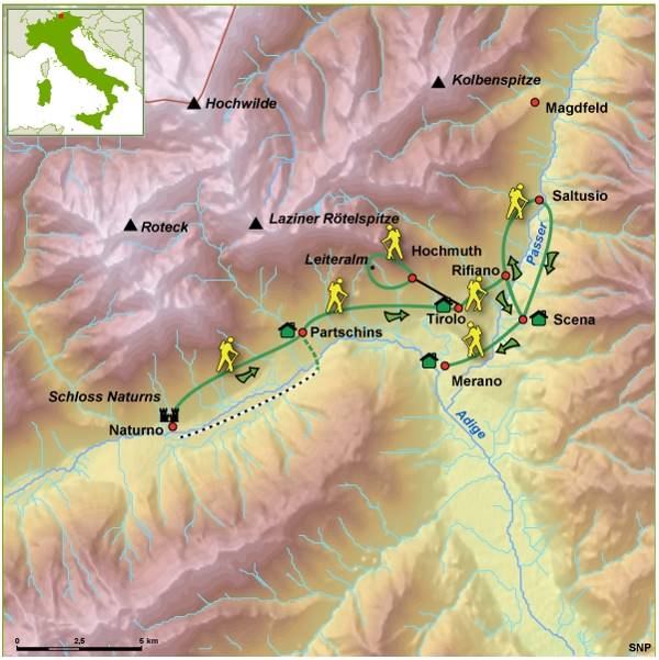 Map: Italië -  Südtirol - Meraner Waalrunde, 8 dagen (SNP Natuurreizen)