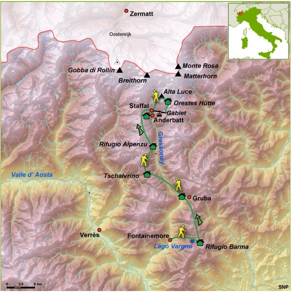 Map: Italië -  Aosta - Val del Lys, 8 dagen (SNP Natuurreizen)
