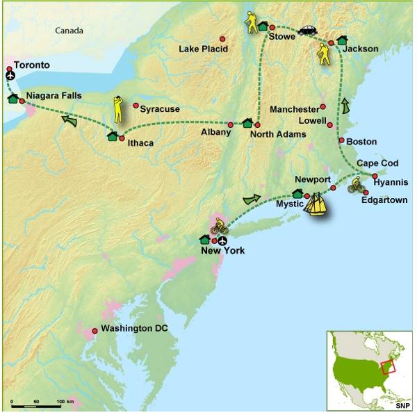 Map: Verenigde Staten -  New England & New York, 14 dagen (SNP Natuurreizen)