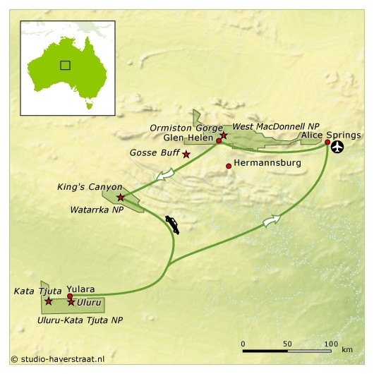 Map: Australië -  Red Centre, 8 dagen (SNP Natuurreizen)
