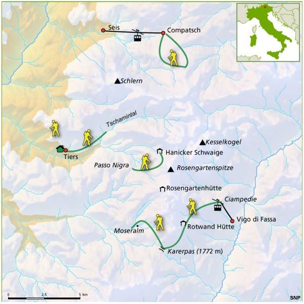 Map: Italië -  Südtirol - Rosengarten, 8 dagen (SNP Natuurreizen)