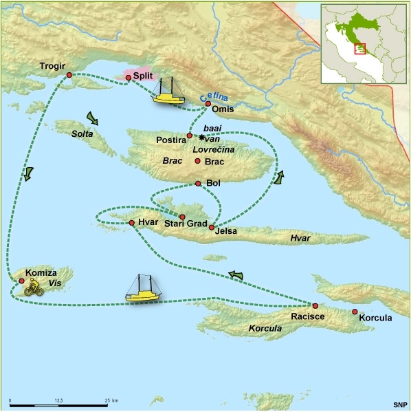Map: Kroatië -  Zuid-Dalmatië, 8 dagen (SNP Natuurreizen)