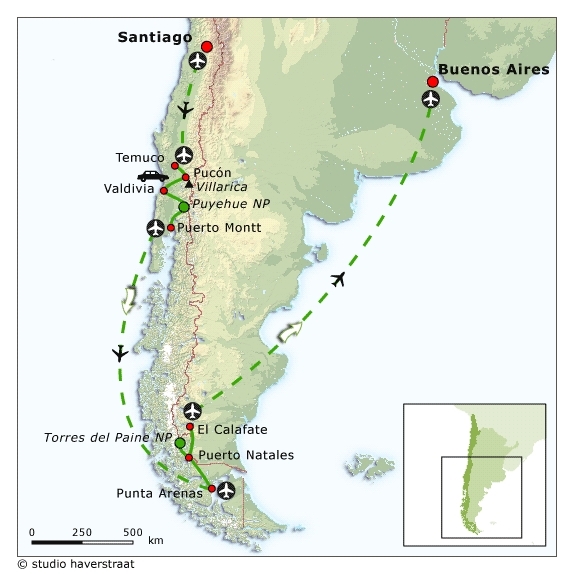 Map: Argentinië, Chili -  Patagonië & Lake District, 19 dagen (SNP Natuurreizen)
