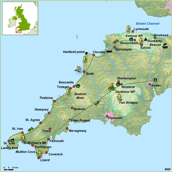 Map: Groot-Brittannië -  Exmoor, Cornwall & Dartmoor, 9 dagen (SNP Natuurreizen)