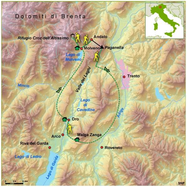 Map: Italië -  Trentino gezinsvakantie, 8 dagen (SNP Natuurreizen)