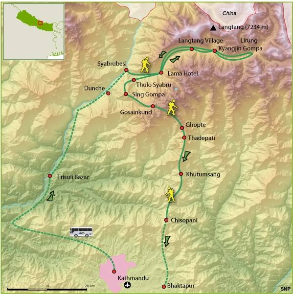 Map: Nepal -  Langtang & Helambu, 16 dagen (SNP Natuurreizen)