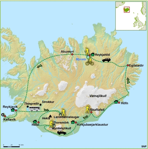 Map: IJsland - Noord-IJsland per tent (SNP Natuurreizen)